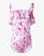 Pink Flamingo Girls Swimsuit with Frill