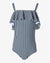 Nautical Stripes Girls Swimsuit with Frill
