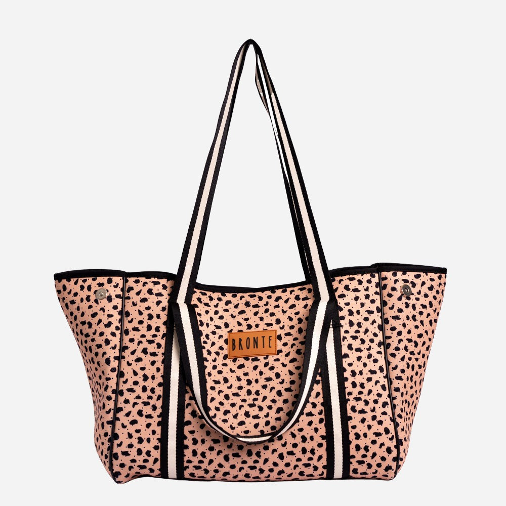 Solid Brown Neoprene Tote Bag with Clutch